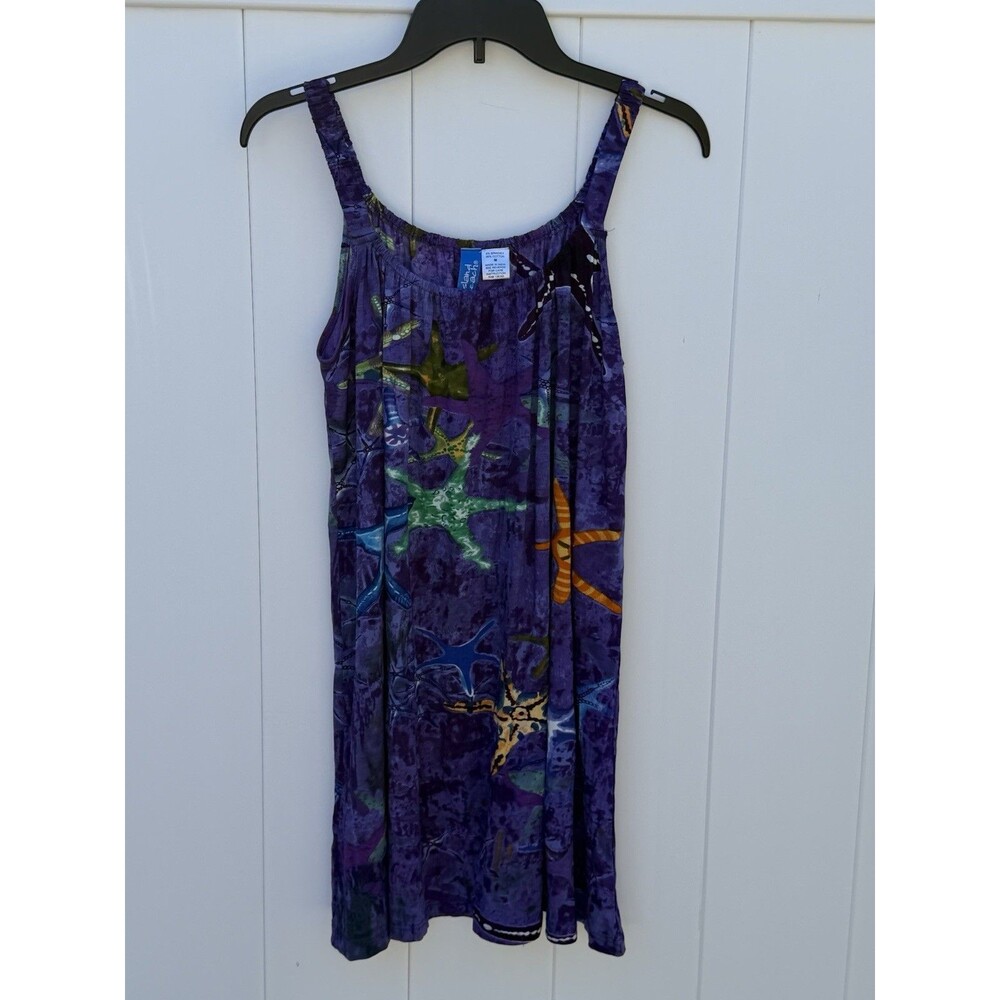 Island Beach Midi Boho Dress Medium Tropical Vacation Hawaiian Starfish Purple